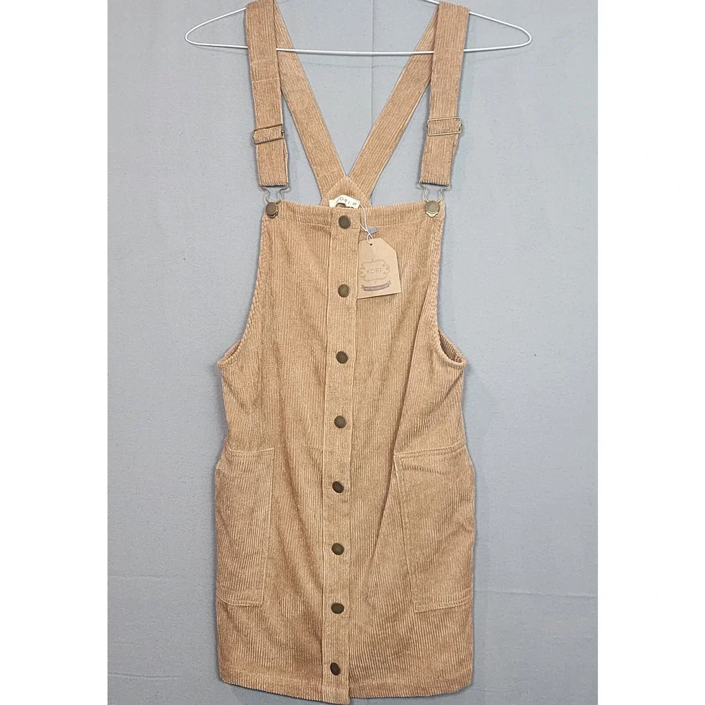 Kori Corduroy Jumper Button Front Mini Dress Rust Brown Womens Sz M NWT